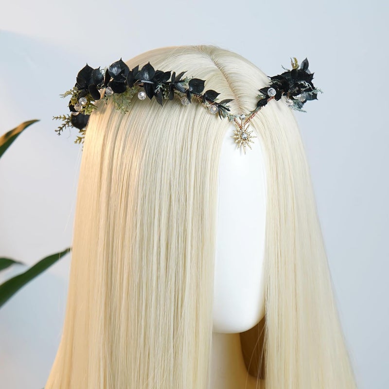 MOSTORY Woodland Flower Fairy Crown - Forest Elf Crown Circlet for Renaissance Accessories Women Fairycore Renfaire Cosplay - Image 3